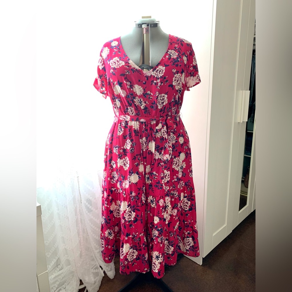 Fuchsia/Blue Floral Print Dress